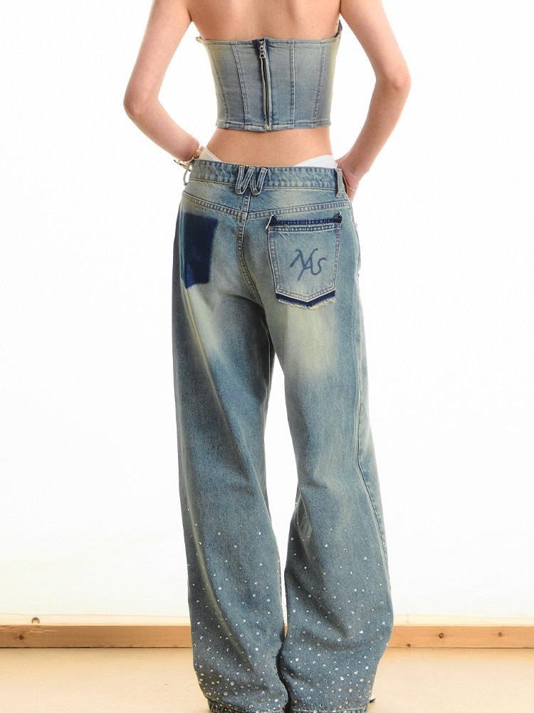 NAWSNOTAWEAR Washed Ripped Natural Waist Loose Fit Pear Fit Starlight Blue Wide Leg Jeans