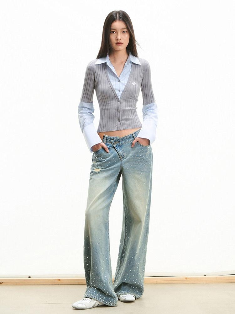 NAWSNOTAWEAR Washed Ripped Natural Waist Loose Fit Pear Fit Starlight Blue Wide Leg Jeans