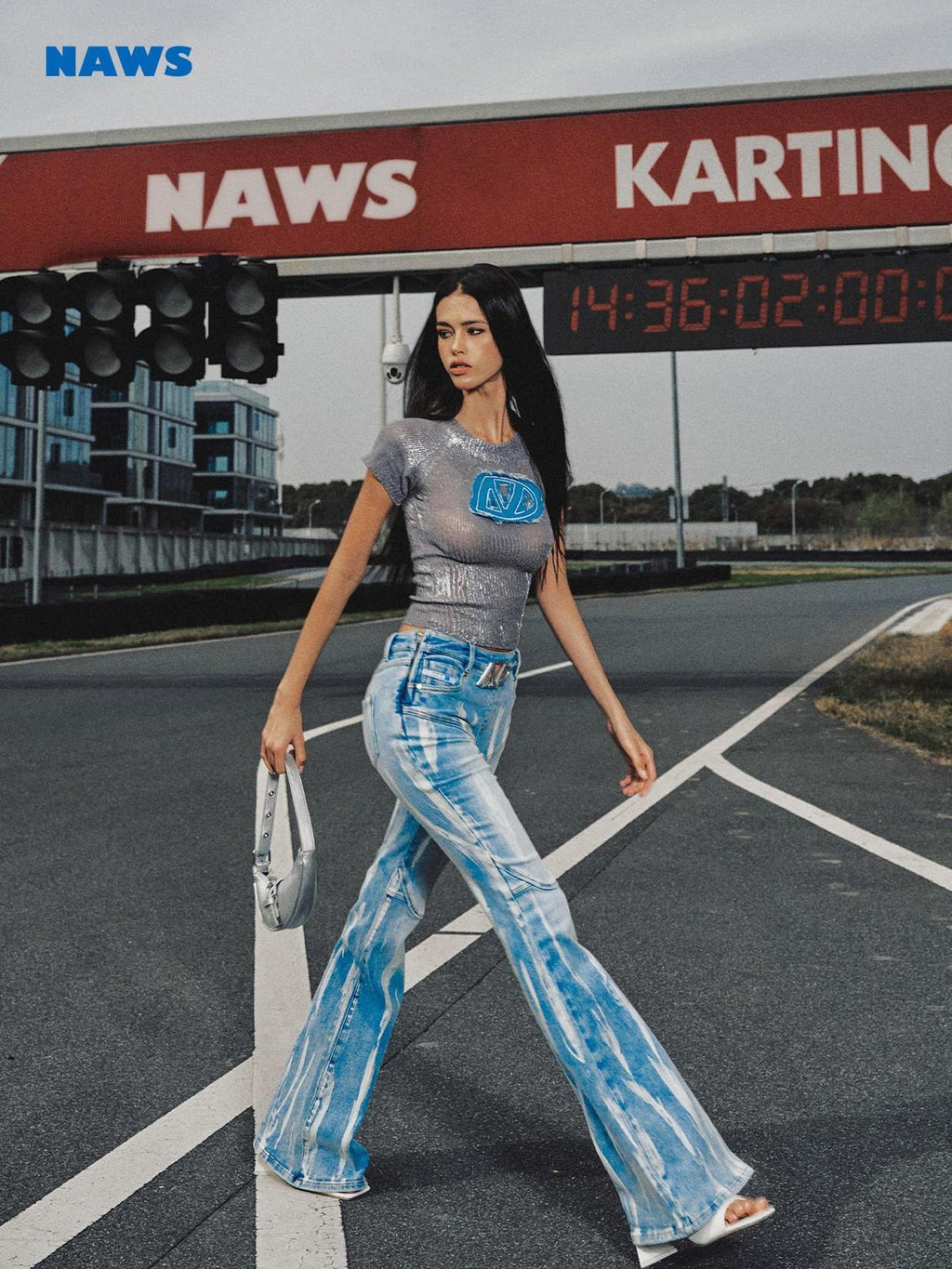 NAWSNOTAWEAR Washed Slim Natural Waist Micro Stretch Casual Light Sky Blue Denim Flared Jeans