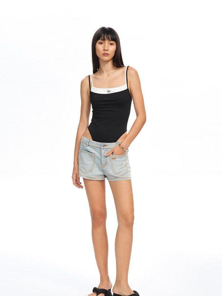 NAWSNOTAWEAR White Porcelain Slight Stretch Natural Waist Straight Button Fly Denim Shorts