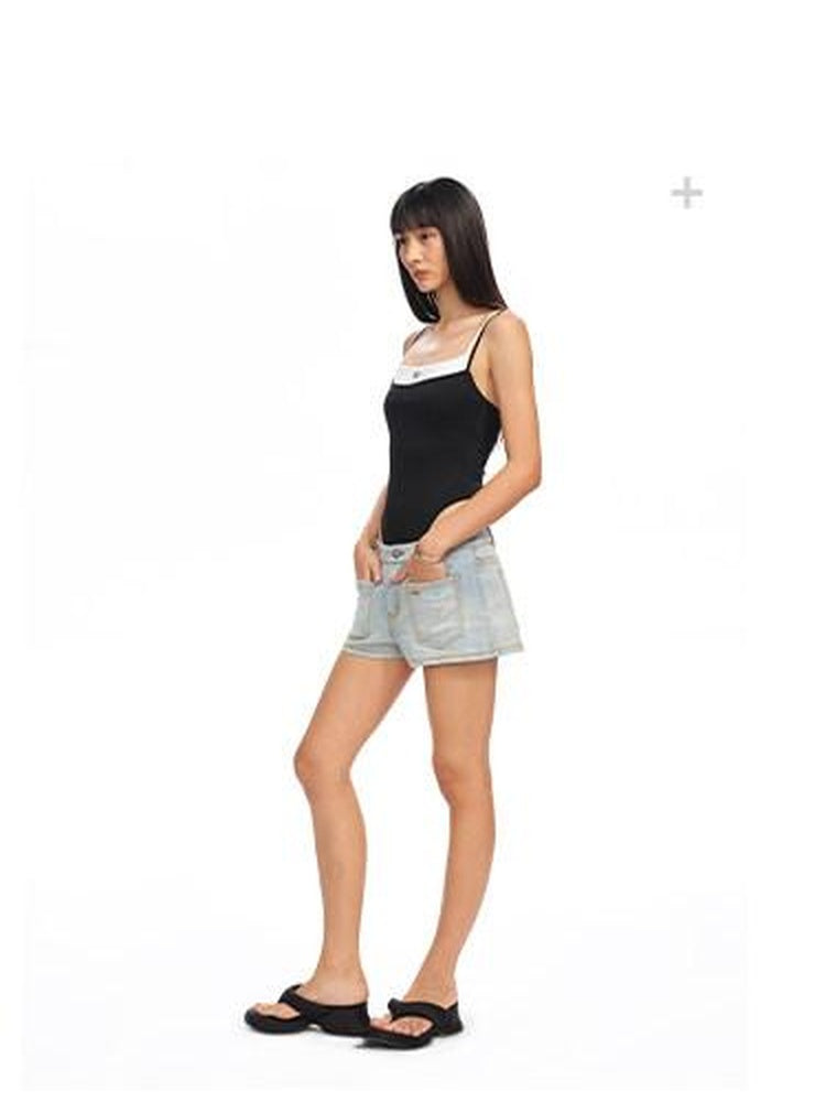 NAWSNOTAWEAR White Porcelain Slight Stretch Natural Waist Straight Button Fly Denim Shorts