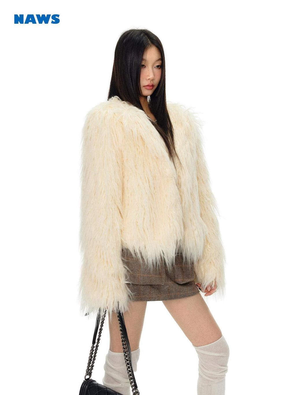 NAWSNOTAWEAR Windsor Beige Fur Panel Workwear Standard Fit Women Short Coat