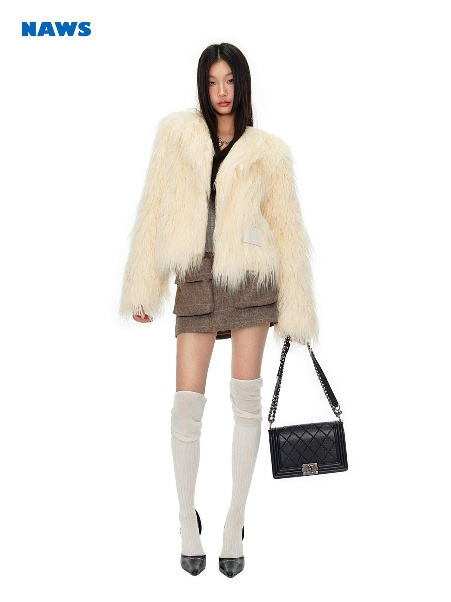 NAWSNOTAWEAR Windsor Beige Fur Panel Workwear Standard Fit Women Short Coat