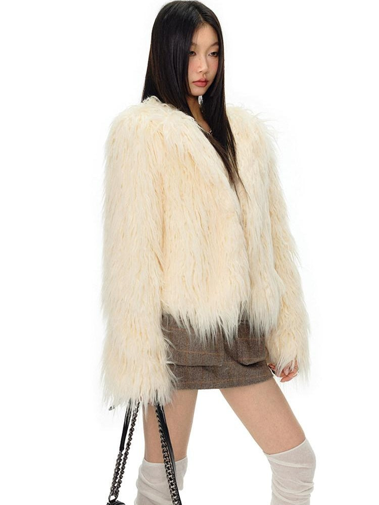 NAWSNOTAWEAR Windsor Beige Fur Panel Workwear Standard Fit Women Short Coat