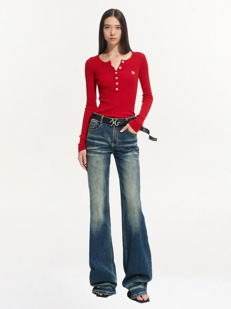 NAWSNOTAWEAR Wool Blend Button Detail Slim Fit Commuter Crew Neck Pullover Women Sweaters