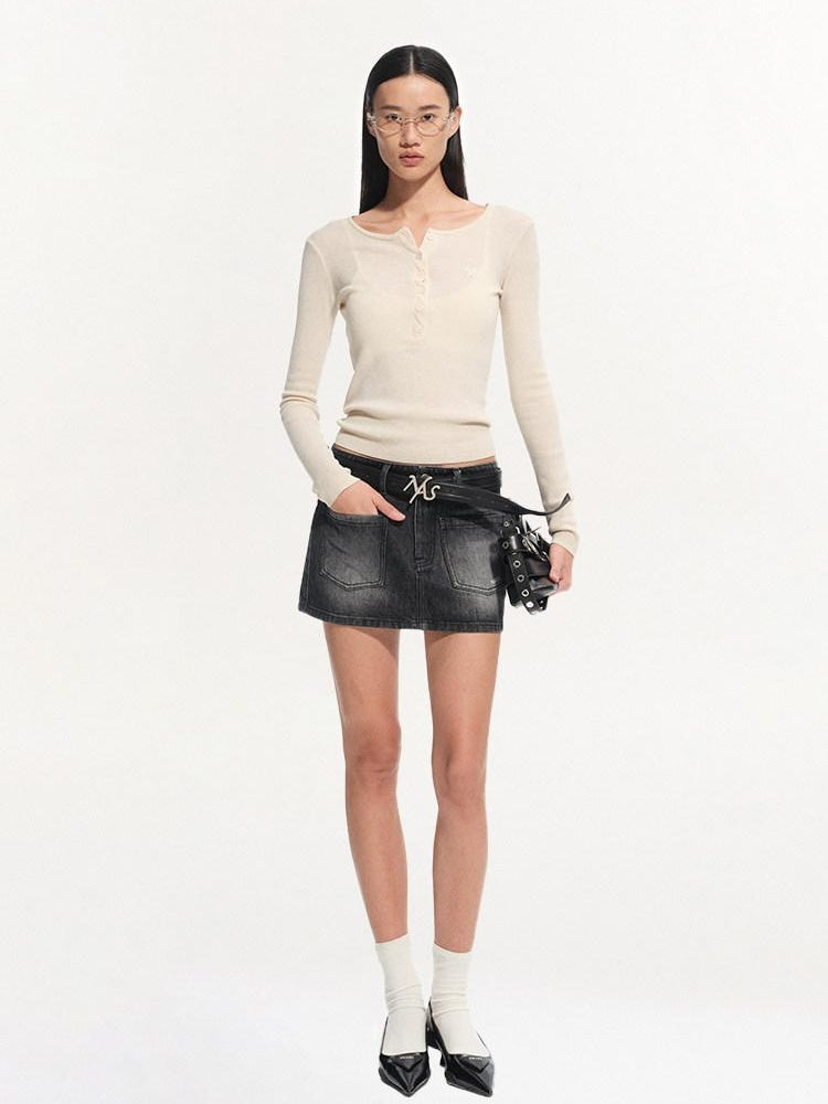 NAWSNOTAWEAR Wool Blend Button Detail Slim Fit Commuter Crew Neck Pullover Women Sweaters