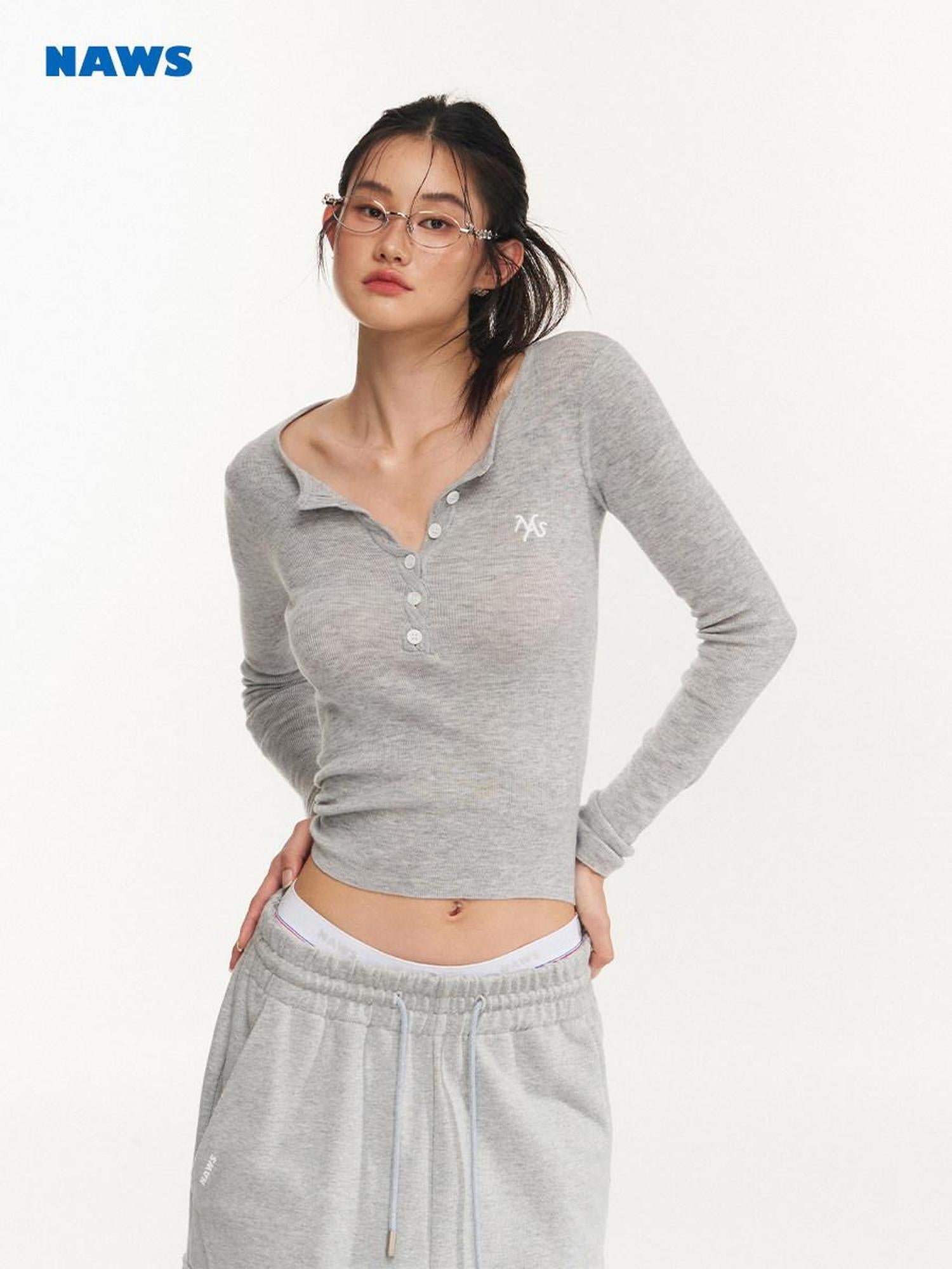 NAWSNOTAWEAR Wool Blend Button Detail Slim Fit Commuter Crew Neck Pullover Women Sweaters
