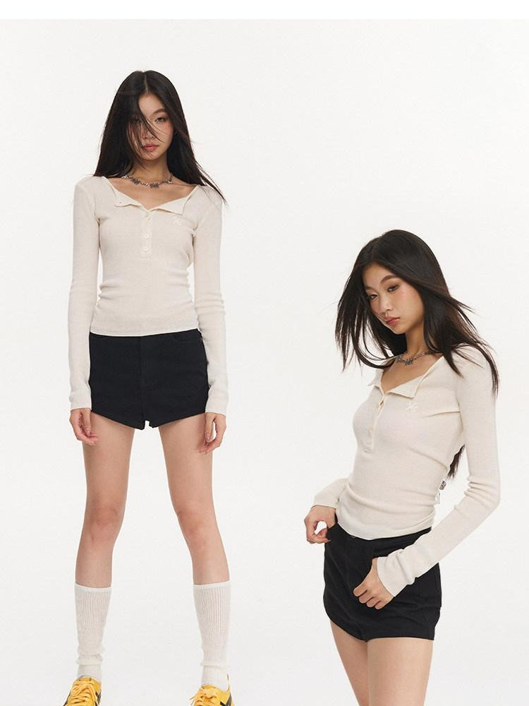 NAWSNOTAWEAR Wool Blend Button Detail Slim Fit Commuter Crew Neck Pullover Women Sweaters