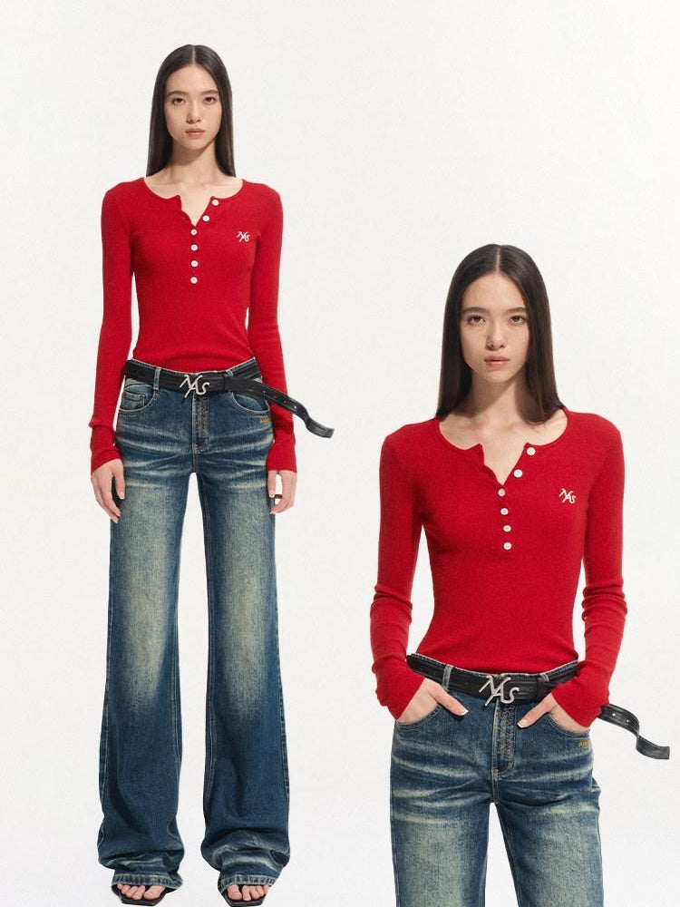 NAWSNOTAWEAR Wool Blend Button Detail Slim Fit Commuter Crew Neck Pullover Women Sweaters