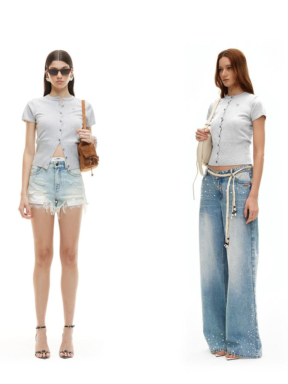 NAWSNOTAWEAR Wool Blend Casual Slim Button Collar Women Silver Gray Short Sleeve T-Shirts