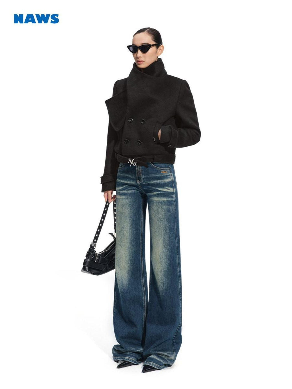 NAWSNOTAWEAR Wool Blend Double Breasted Stand Collar Short Commuter For Women Wool Coats
