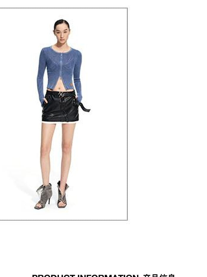 NAWSNOTAWEAR Wool Blend Slim Fit Zip Front Cropped Crew Neck Long Sleeve Women Knit Cardigans