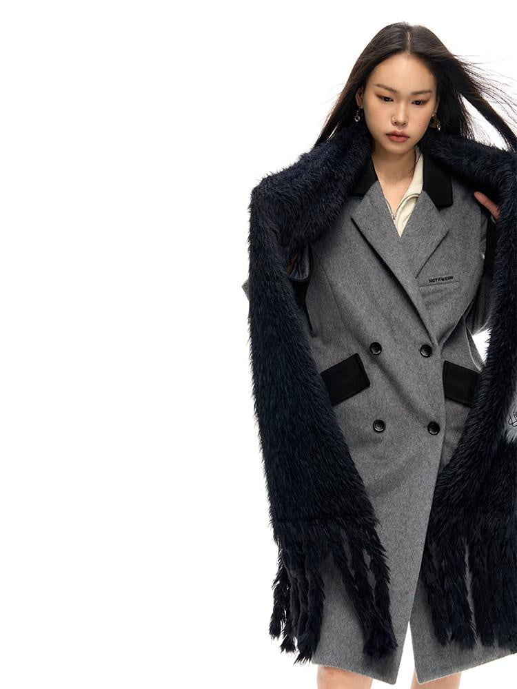 NAWSNOTAWEAR Wool Rich Commuter Straight Long Single Breasted Notched Collar Women Wool Coats