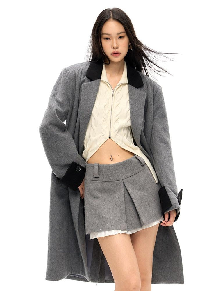 NAWSNOTAWEAR Wool Rich Commuter Straight Long Single Breasted Notched Collar Women Wool Coats