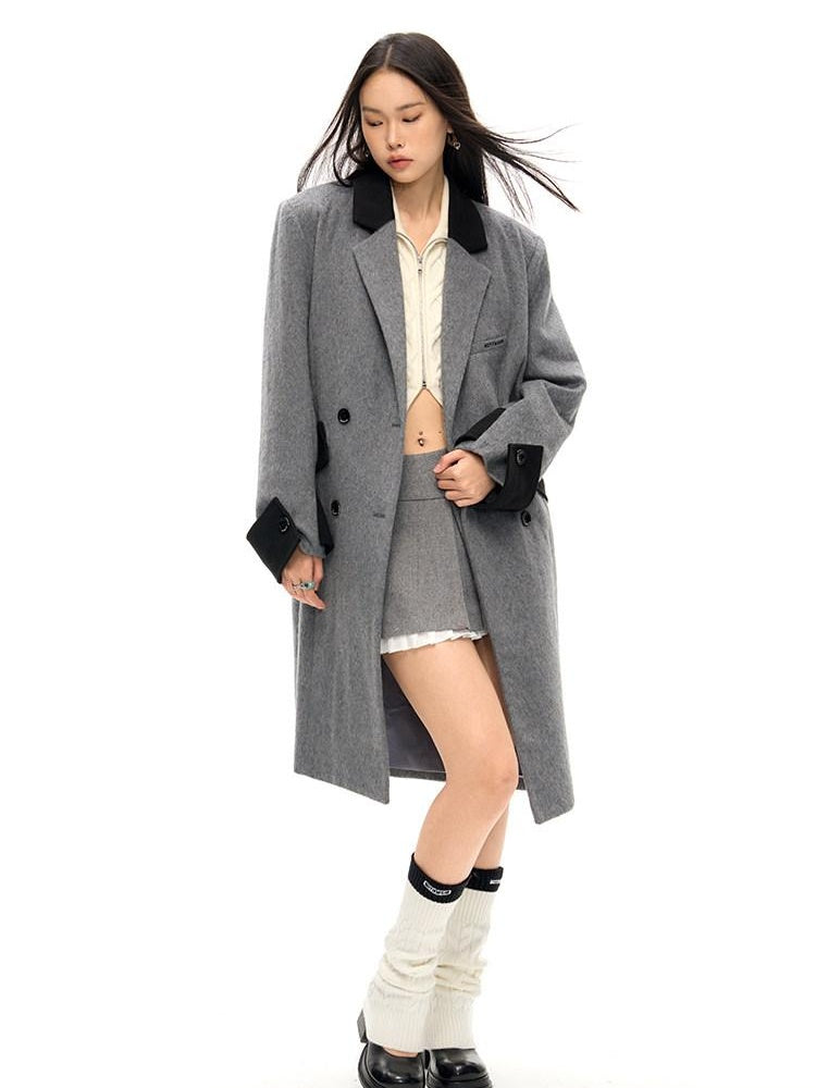 NAWSNOTAWEAR Wool Rich Commuter Straight Long Single Breasted Notched Collar Women Wool Coats