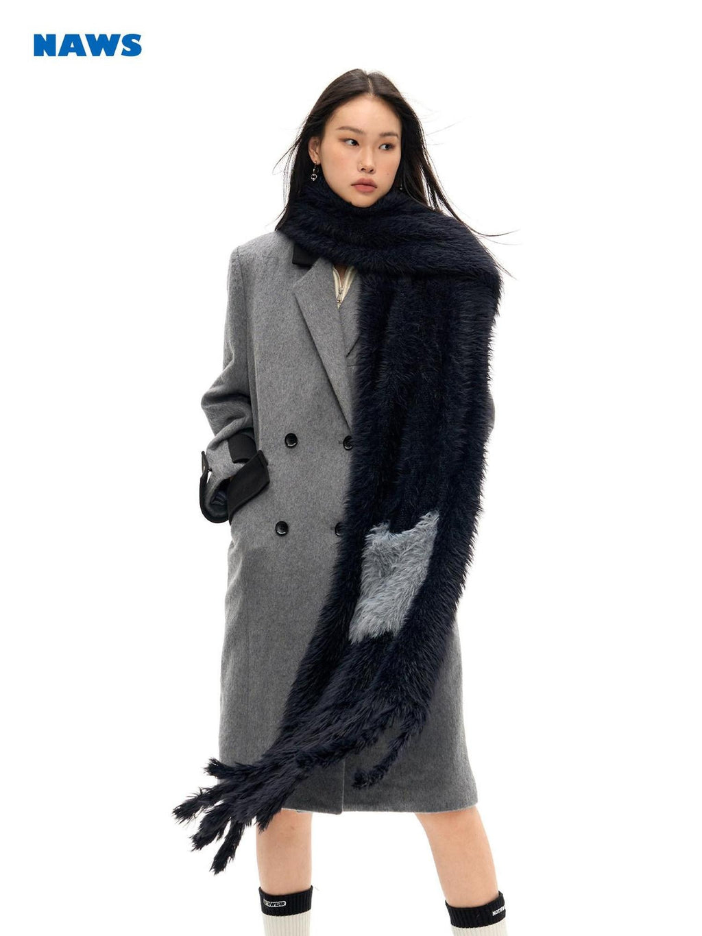 NAWSNOTAWEAR Wool Rich Commuter Straight Long Single Breasted Notched Collar Women Wool Coats