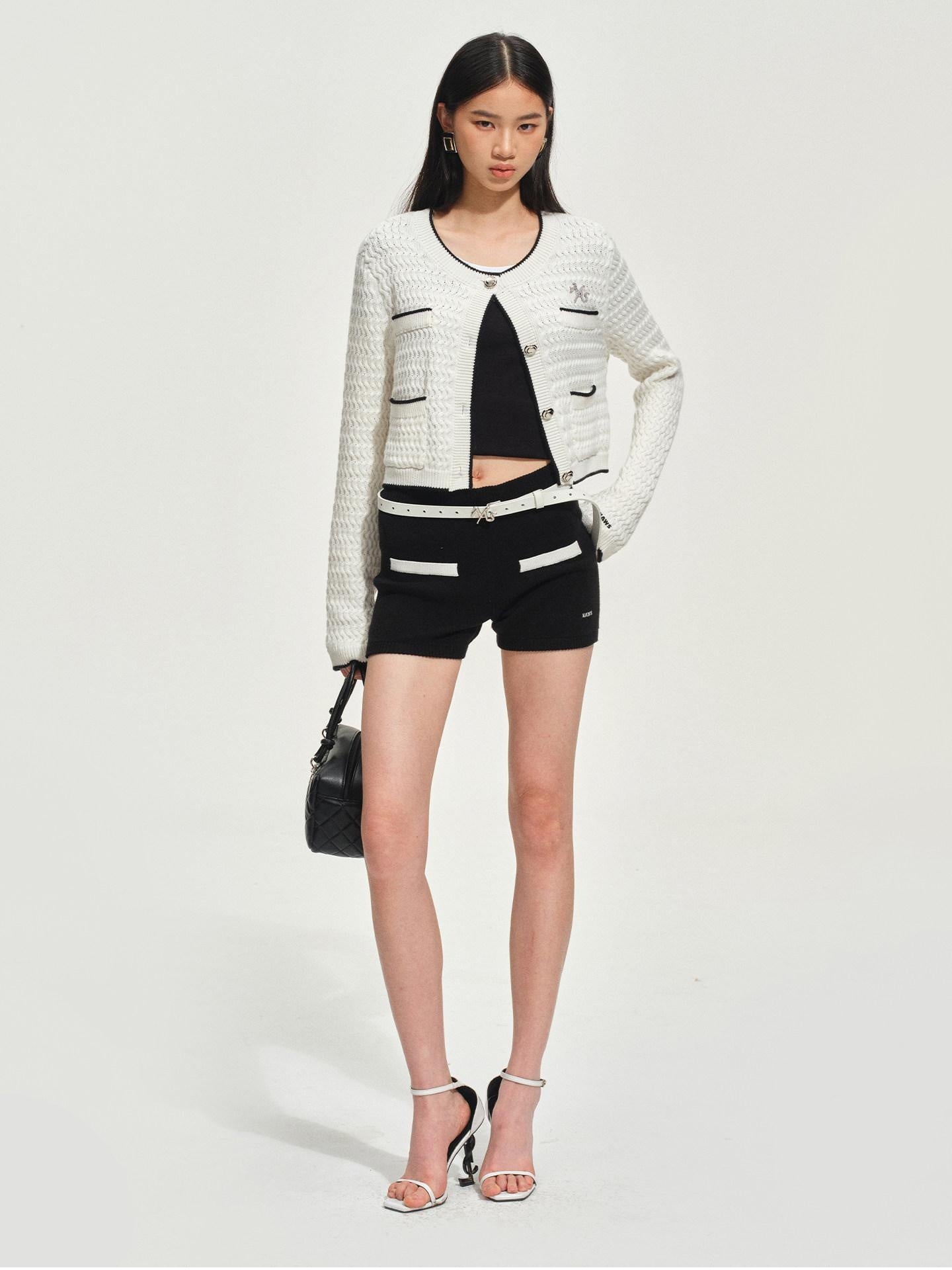 NAWSNOTAWEAR Wrinkle Resistant Boucle Short Cropped Button Round Neck Women Travel Cardigans
