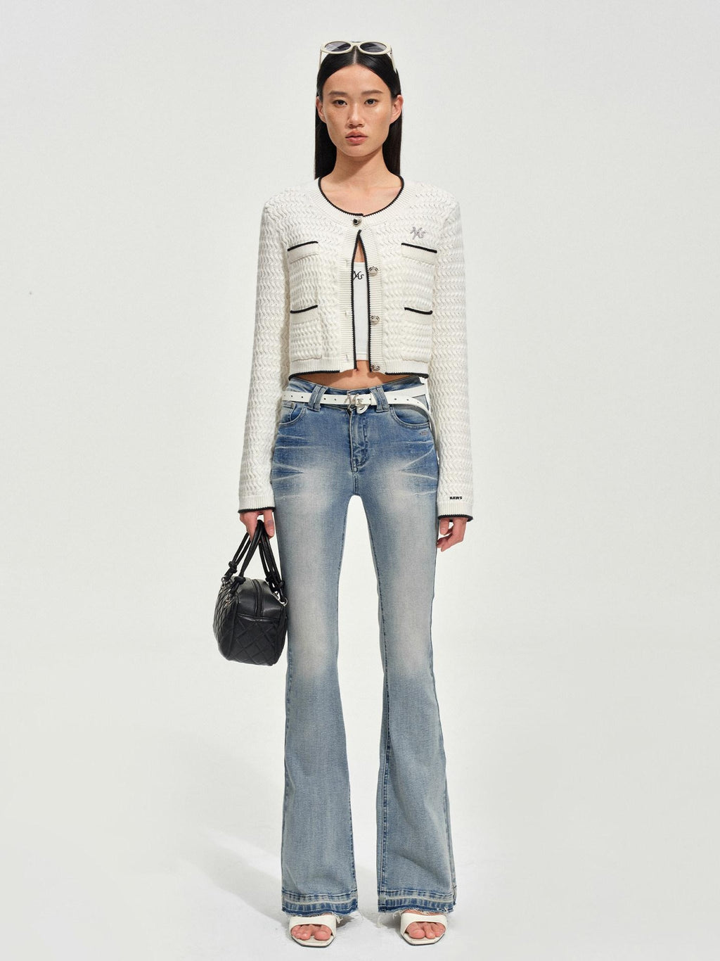NAWSNOTAWEAR Wrinkle Resistant Boucle Short Cropped Button Round Neck Women Travel Cardigans