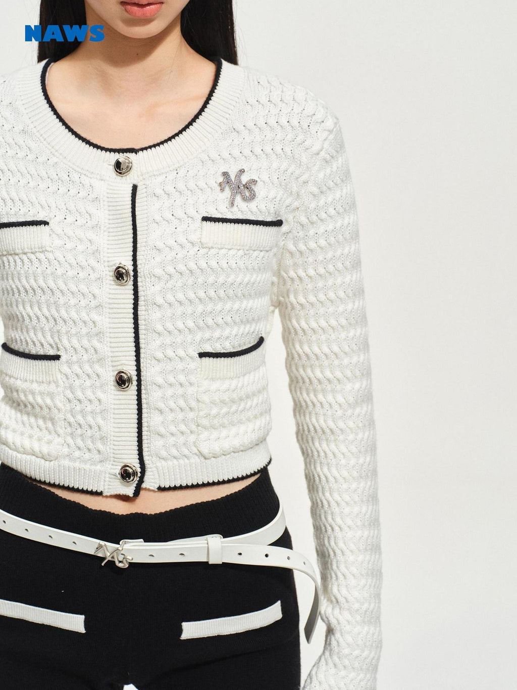 NAWSNOTAWEAR Wrinkle Resistant Boucle Short Cropped Button Round Neck Women Travel Cardigans