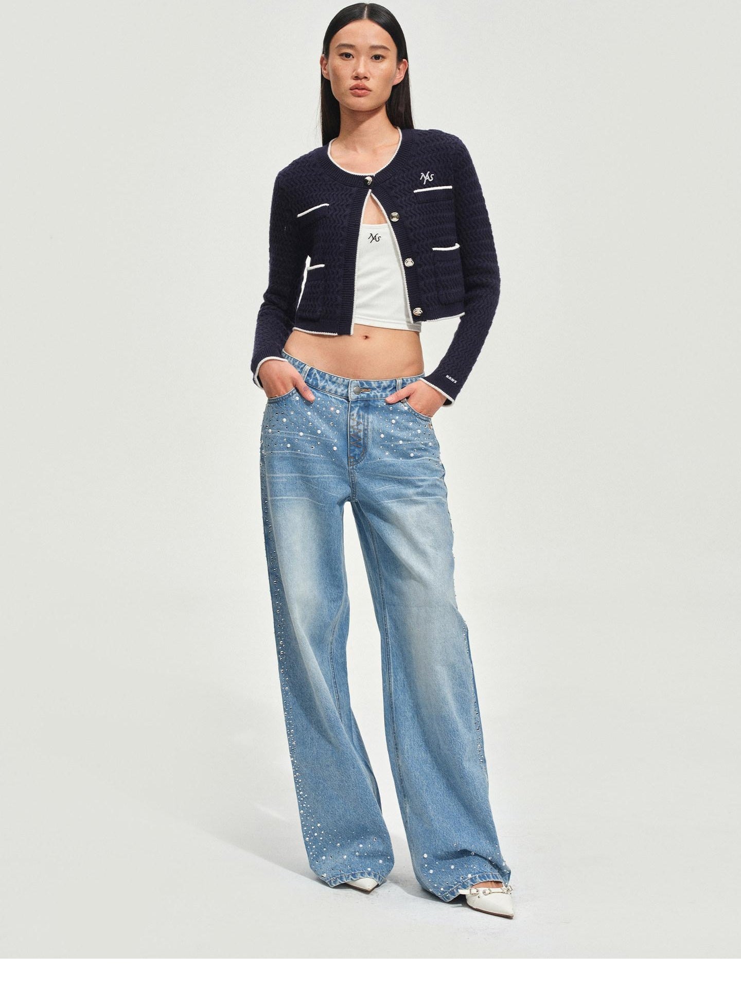 NAWSNOTAWEAR Wrinkle Resistant Boucle Short Cropped Button Round Neck Women Travel Cardigans