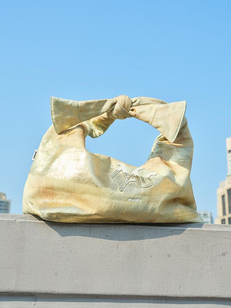 NAWSNOTAWEAR Zipper Minimalist Crescent Unisex Letter Print Golden Sulfur Yellow Tote Bags