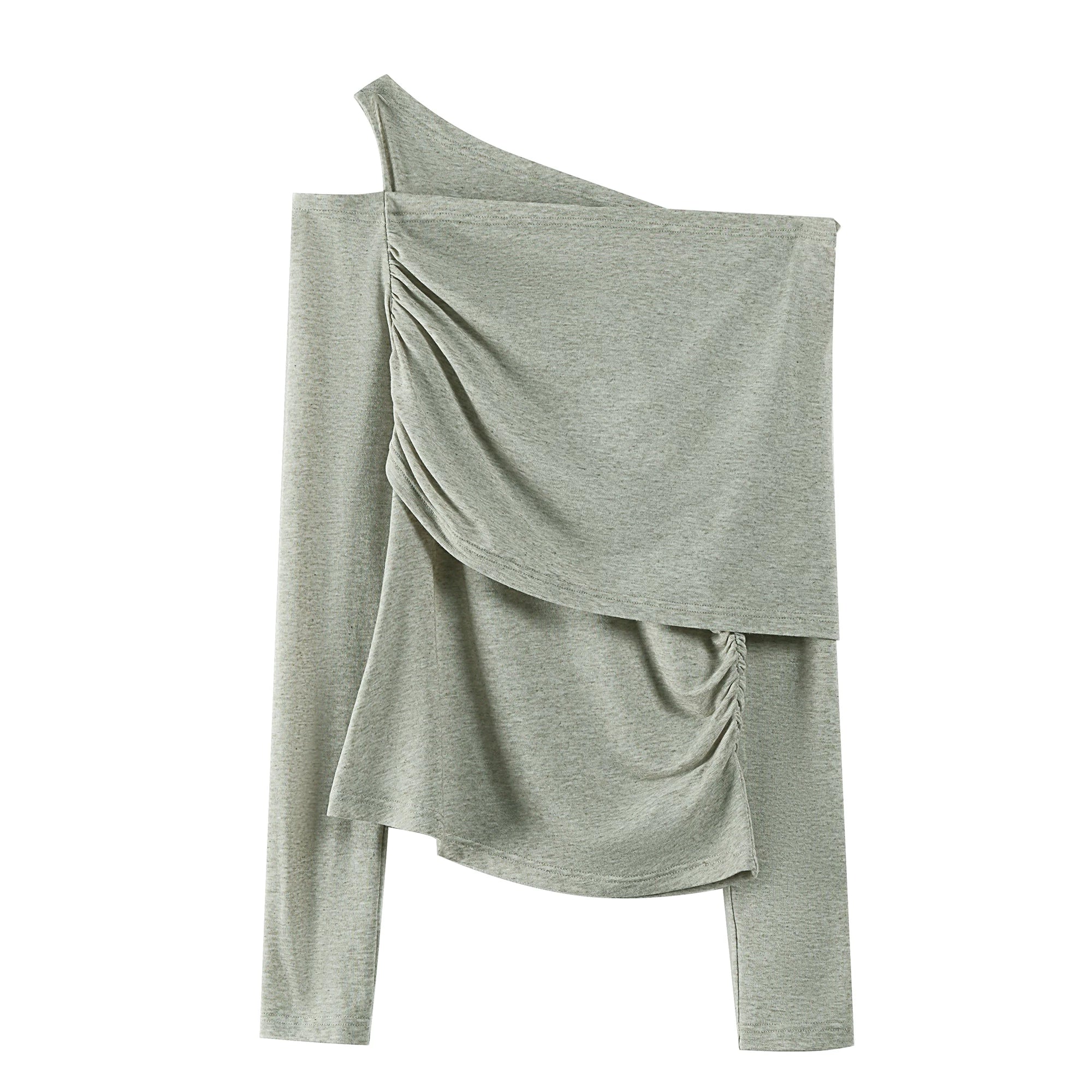 someonesometimes_Slim_Asymmetric_Slanted_Neck_Knit_Women_Moss_Green_Solid_Long_Sleeve_T-Shirts_MISSTT