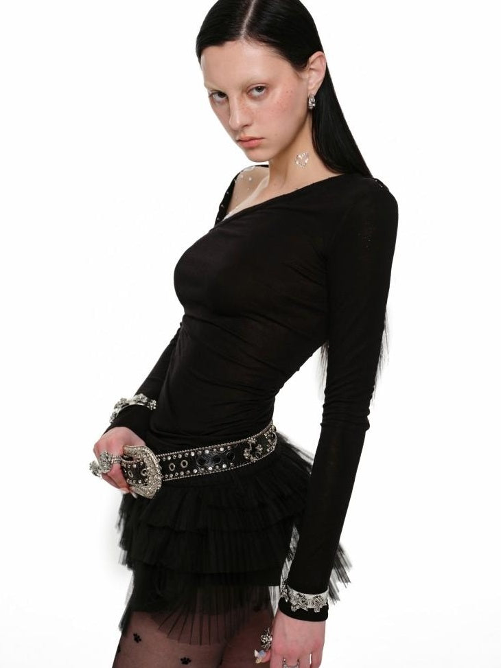 1JINN STUDIO Pleated Puff Solid Mid Waist Loose Fit Girly Polyester Mini Skirts