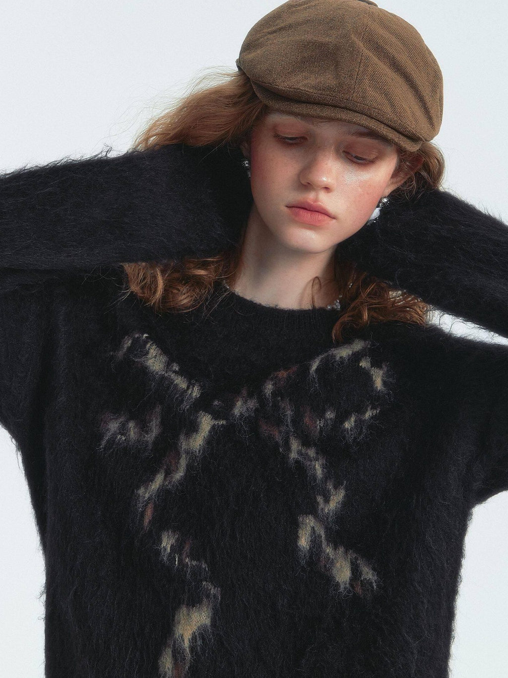 SOMESOWE Floral Knit Pullover Loose Fit Street Style Unisex Knitwear Sweaters