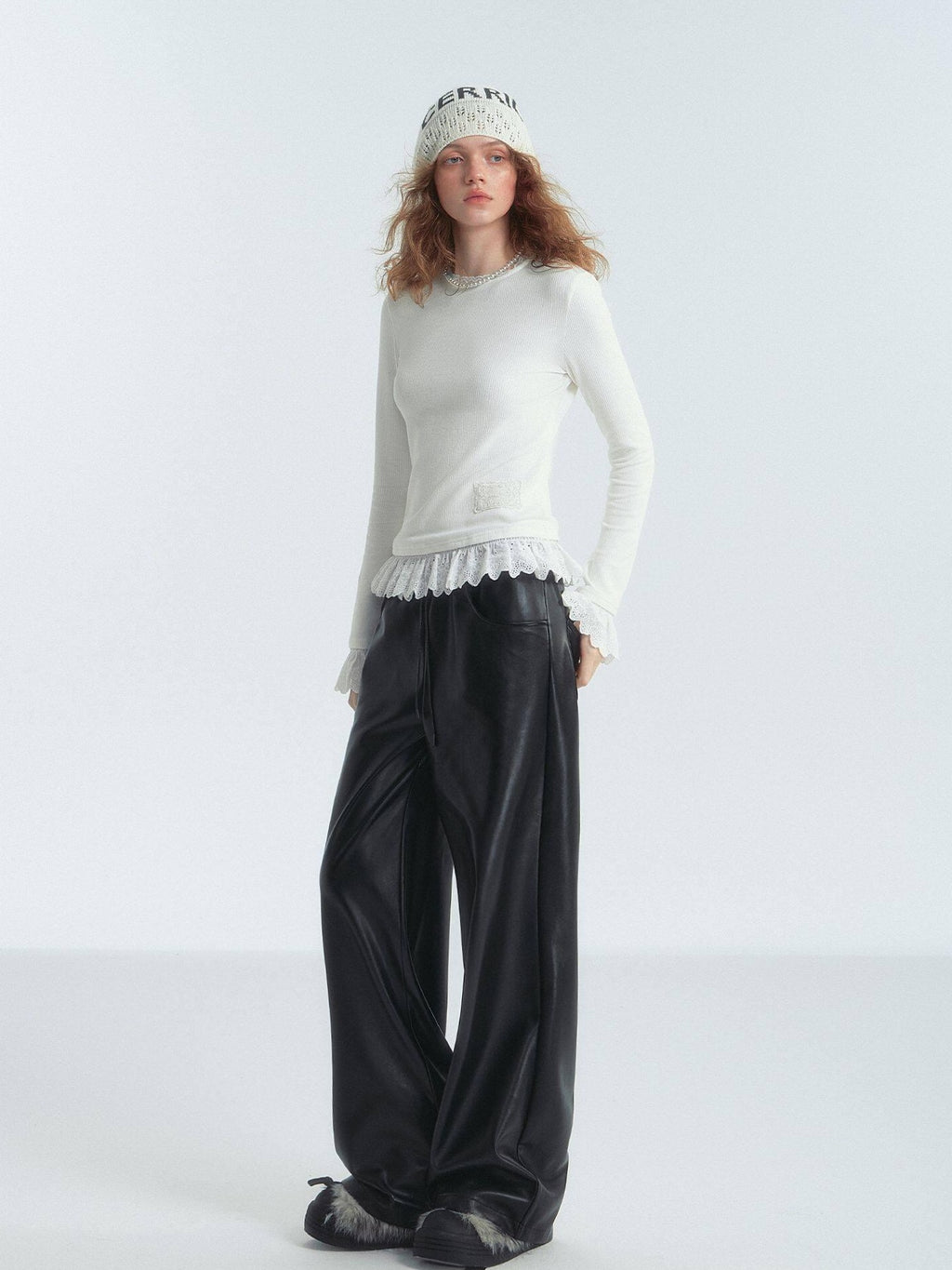 SOMESOWE Essential Straight Fit Crew Neck Office White And Gray Long Sleeve T-Shirts