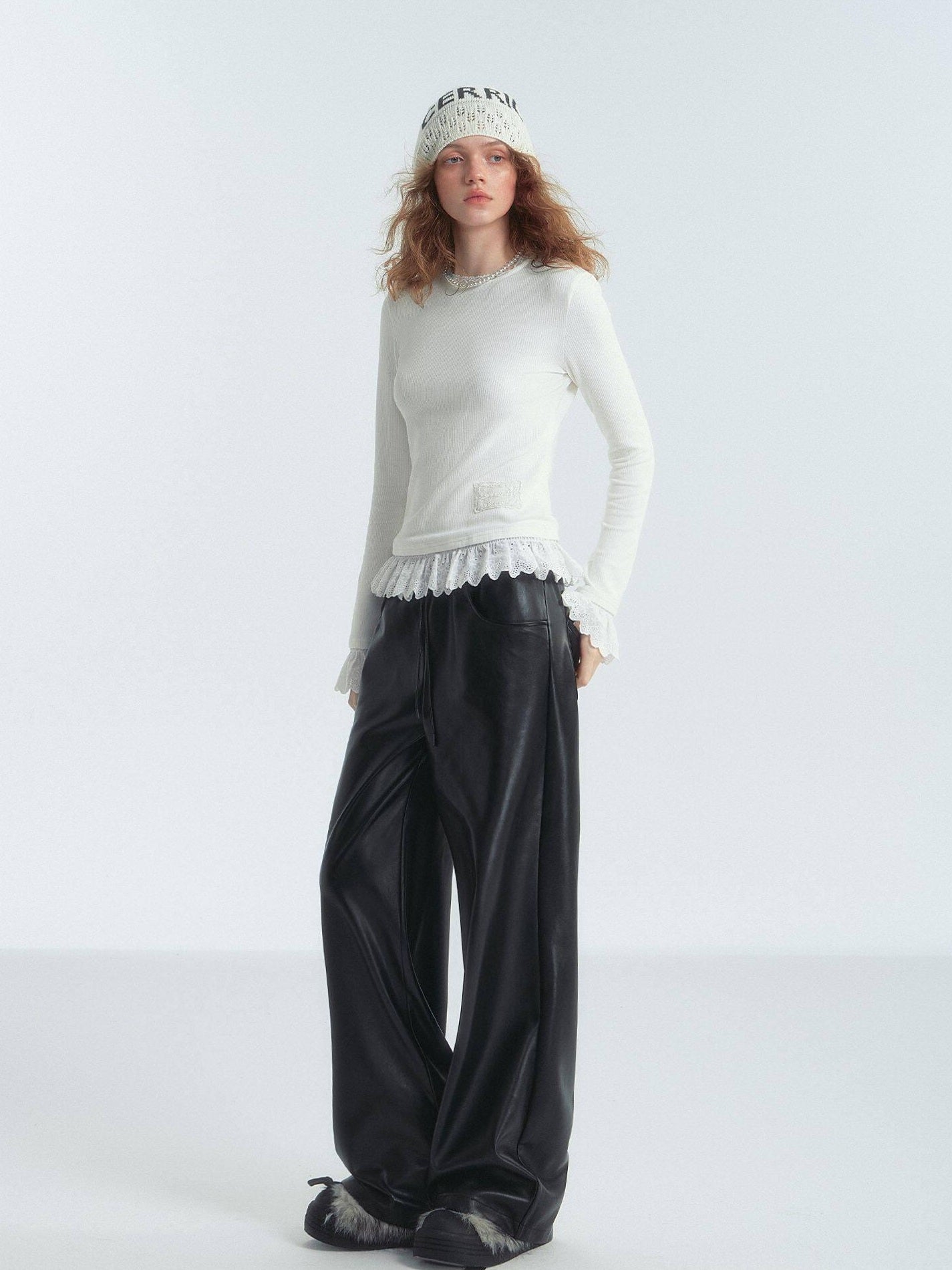 SOMESOWE Essential Straight Fit Crew Neck Office White And Gray Long Sleeve T-Shirts