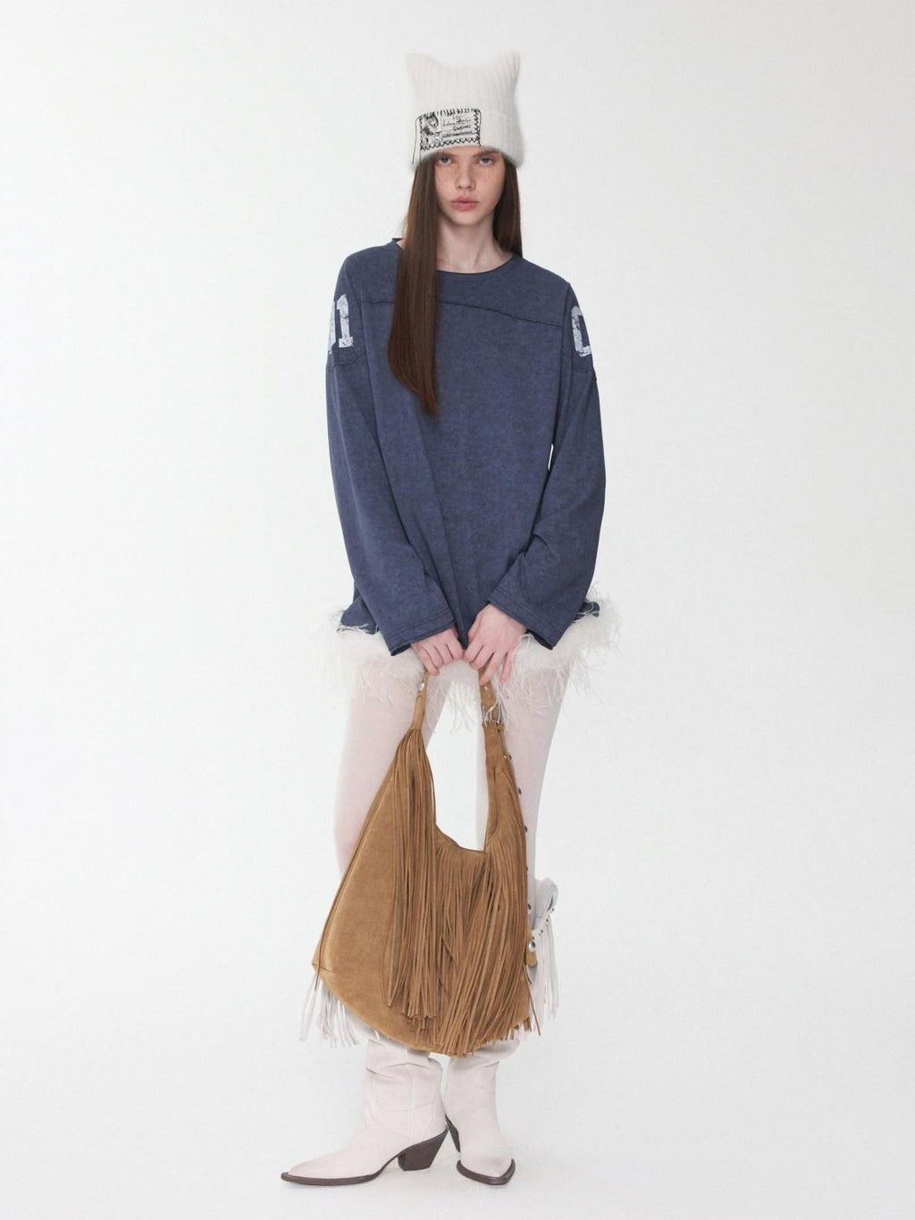 1JINN STUDIO Cotton Blend Printed American Relaxed Long Sleeve Mud Dyed Oversized T-Shirts