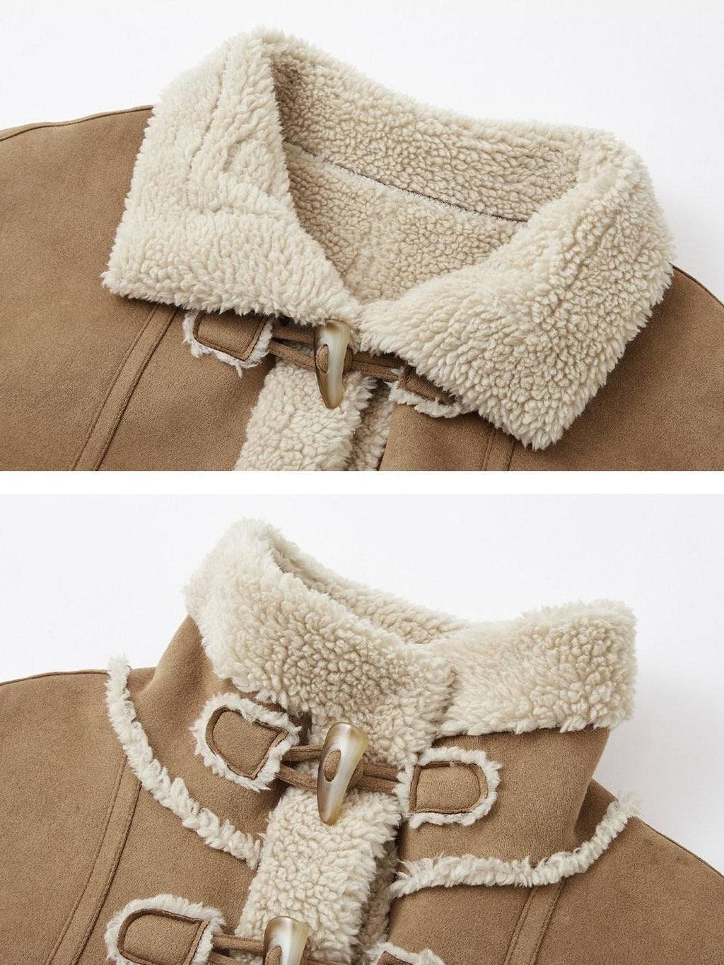 SOMESOWE Cozy Faux Sherpa Geometric Oversized Stand Collar Womens Brown Zipper Short Coat