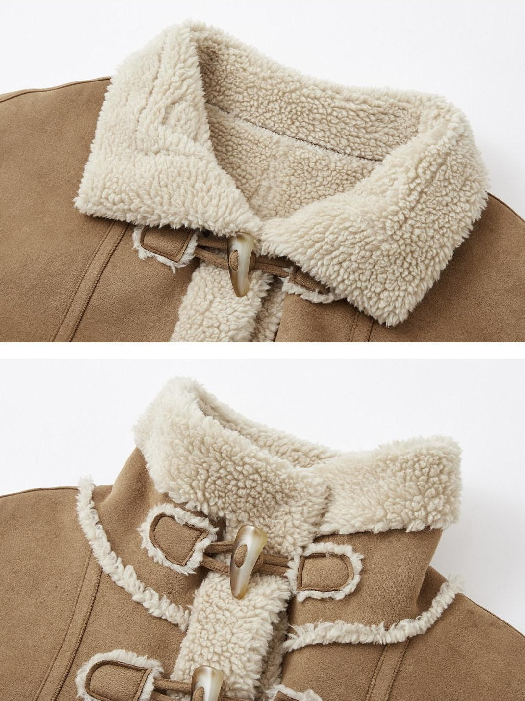 SOMESOWE Cozy Faux Sherpa Geometric Oversized Stand Collar Womens Brown Zipper Short Coat