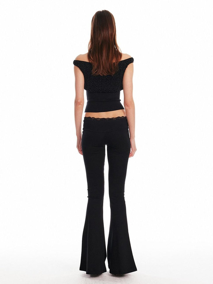 ALINNVSTUDIO Minimalist Slim Low Rise Micro Flare Zip Fly Black Women Office Flared Pants