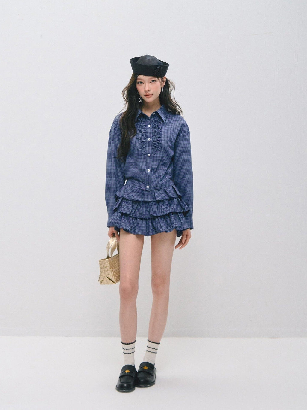 SOMESOWE Sexy Plaid High Waist Ruffle Patchwork Women Two Piece Mini Skirts