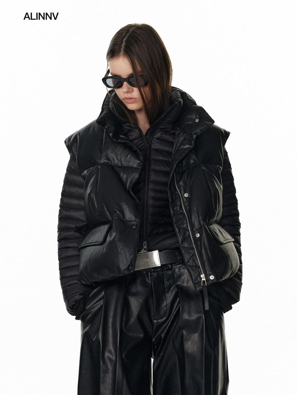 ALINNVSTUDIO 90% White Duck Down Warmth Straight Fit Stand Collar Women Commuter Down Jackets