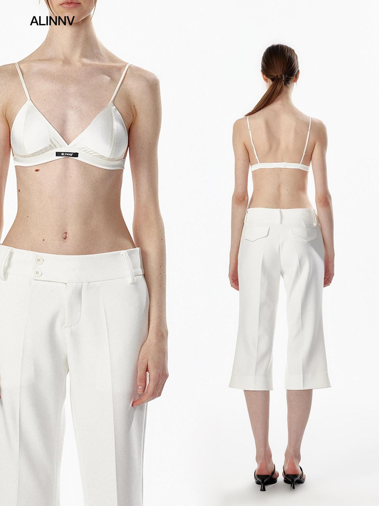 ALINNVSTUDIO Silk Lined Wireless Triangle Cup Adjustable Straps Removable Pad Camisoles