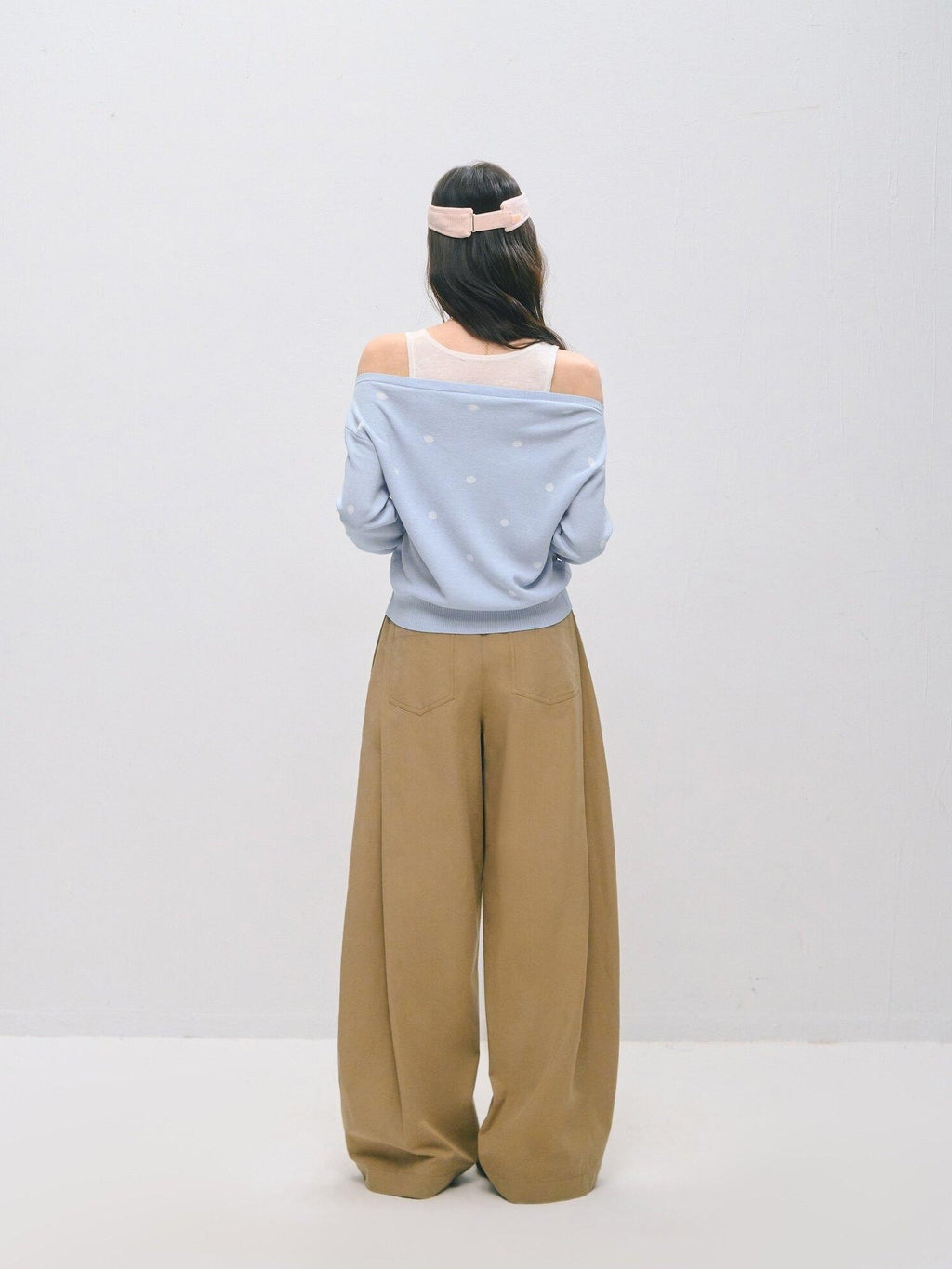 SOMESOWE Drawstring Pocket Relaxed Natural Waist Women Solid Khaki Grey Wide Leg Pants