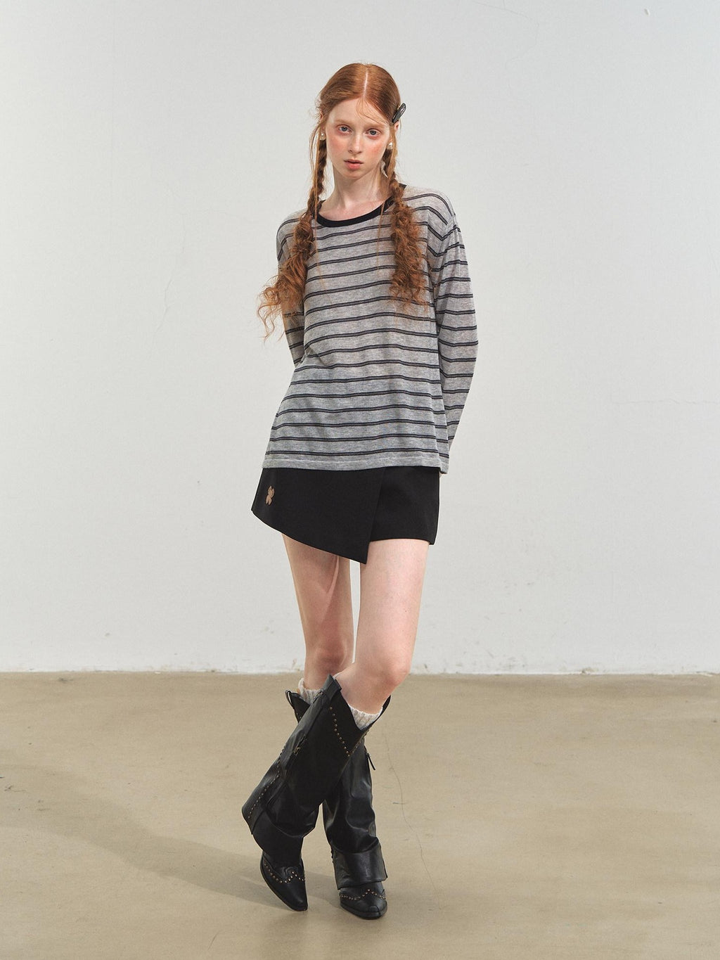SOMESOWE Acrylic Knit Casual Slim Fit Striped Crew Neck Women Long Sleeve T-Shirts
