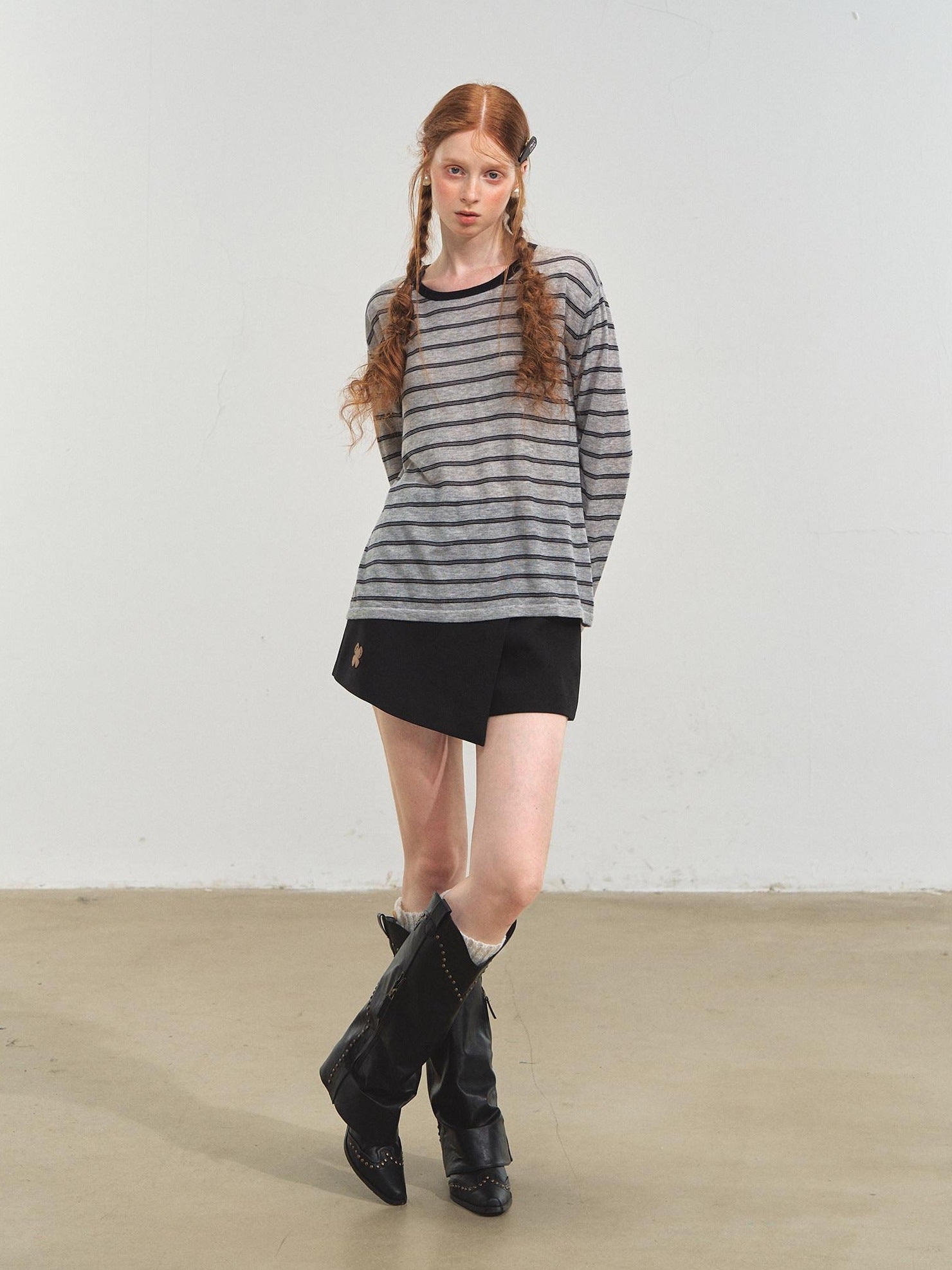SOMESOWE Acrylic Knit Casual Slim Fit Striped Crew Neck Women Long Sleeve T-Shirts