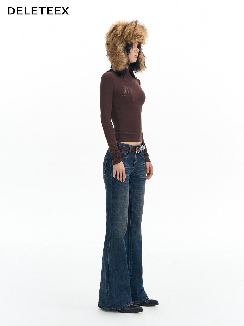 DeleteEx Washed Slim Low Rise Slight Stretch Sexy Girl Dark Blue Flared Jeans