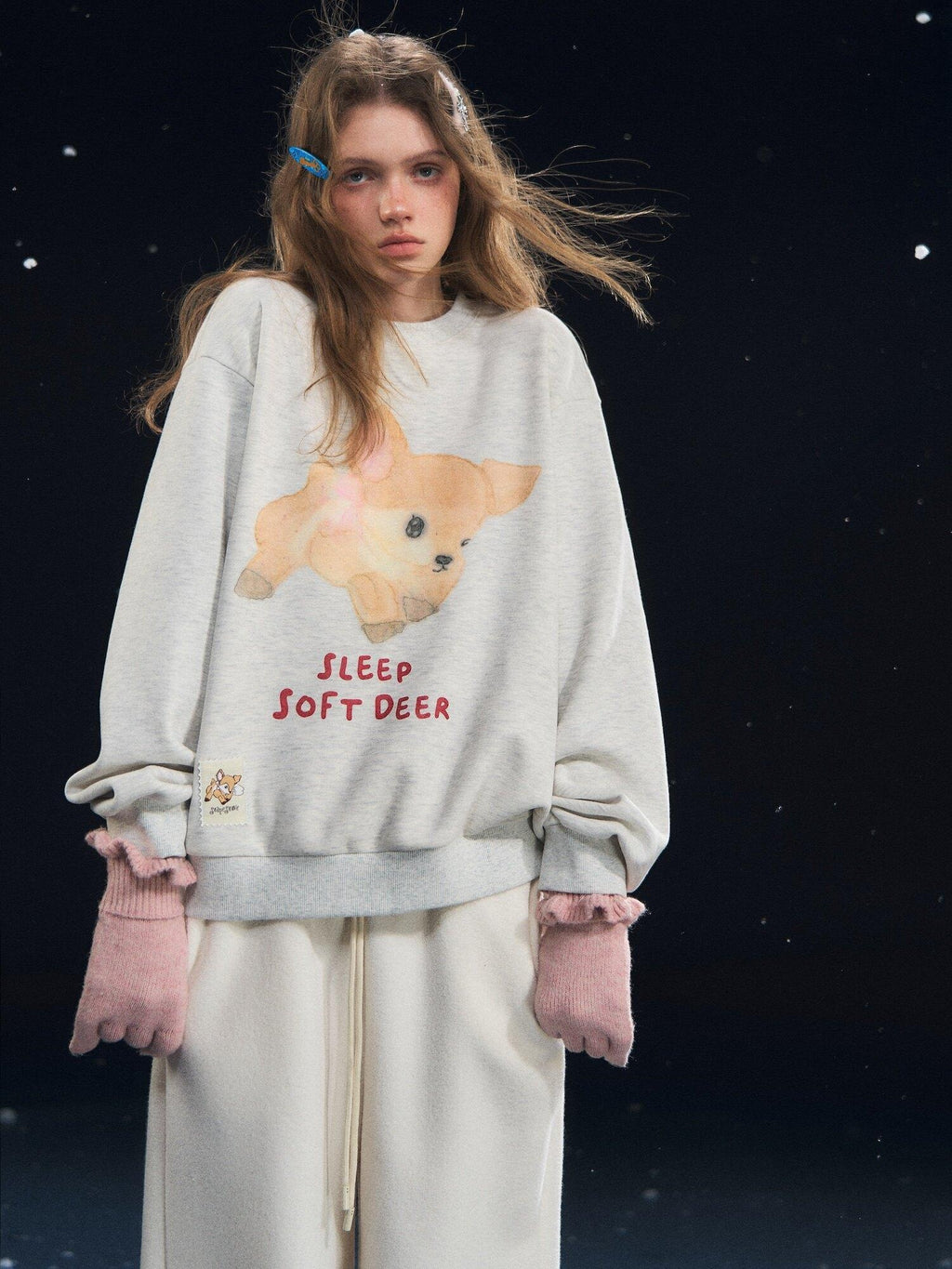 SOMESOWE Cartoon Print Oversized Crewneck Loose Fit Long Sleeve Commuter Sweatshirt