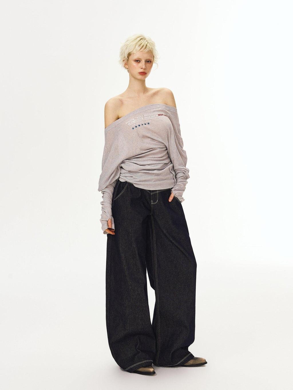 DeleteEx Dark Indigo Original Denim Relaxed Natural Waist Loose Casual Wide Leg Jeans