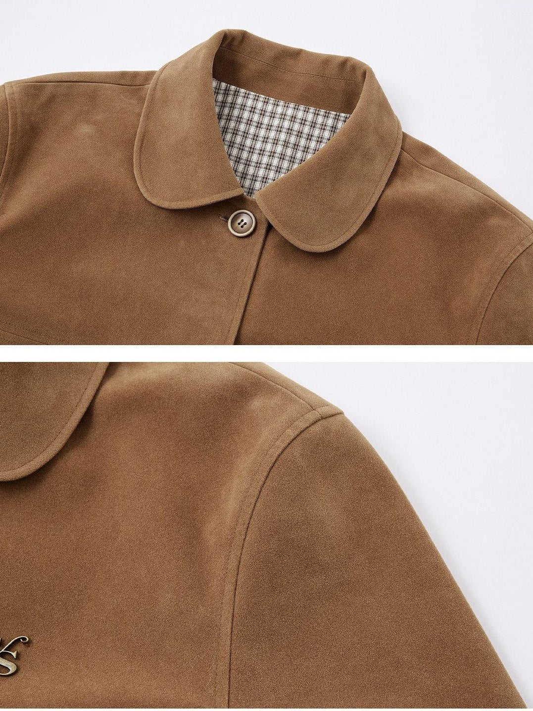 SOMESOWE Pu Leather Casual Loose Doll Collar Flap Pocket Camel Women Leather Jackets