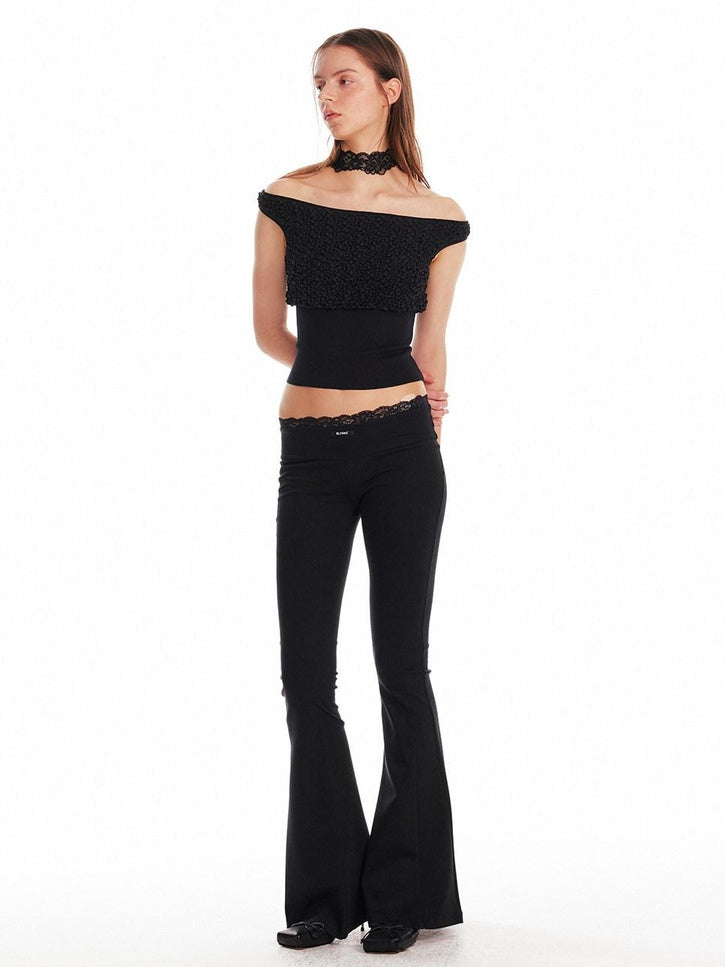 ALINNVSTUDIO Minimalist Slim Low Rise Micro Flare Zip Fly Black Women Office Flared Pants