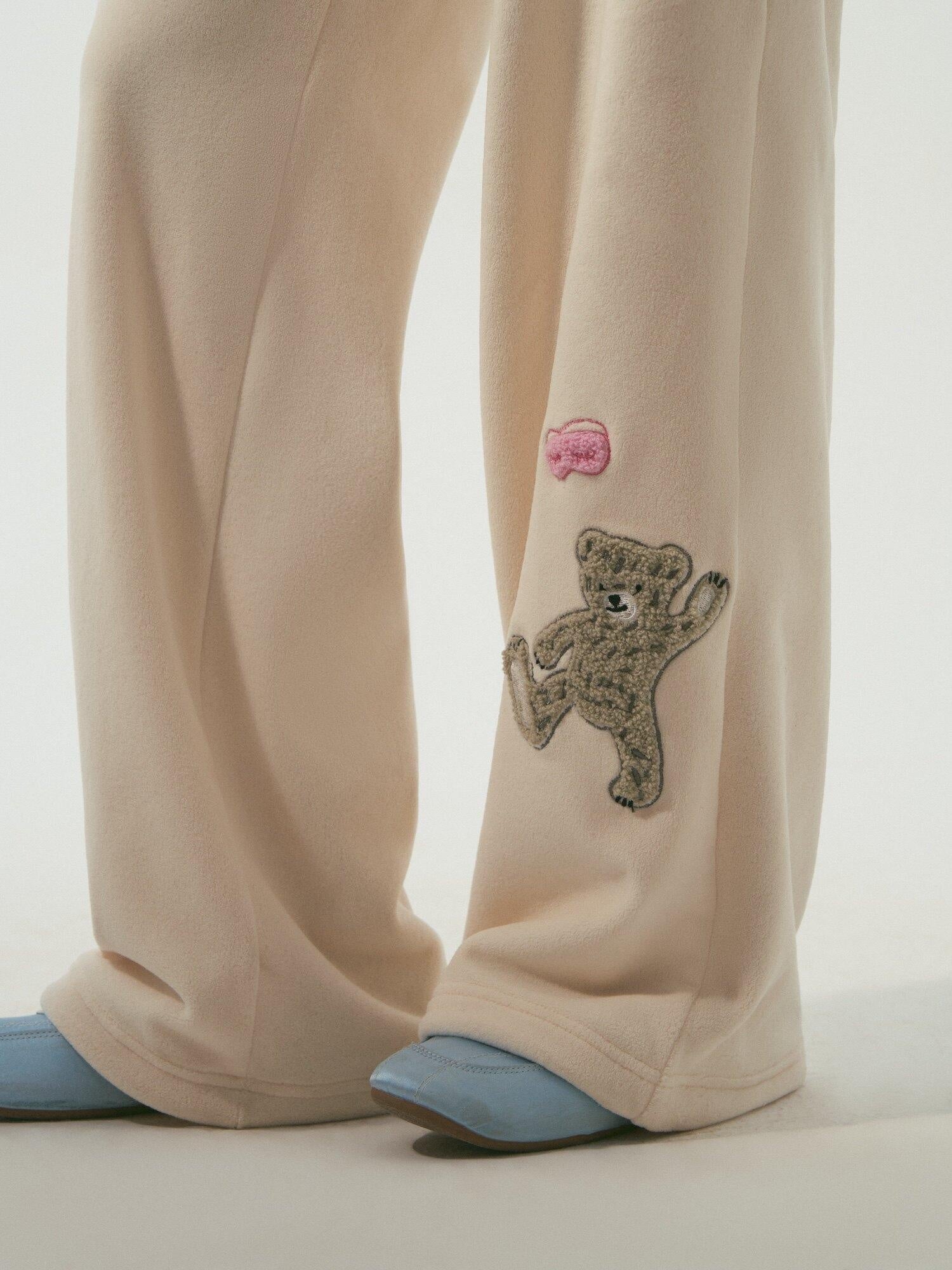 SOMESOWE Cozy Patchwork Loose Fit Casual Women Two Piece Set Goodnight Bear Sweatpants