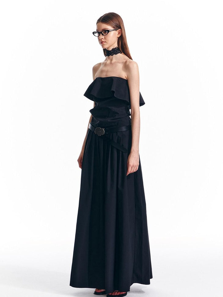 ALINNVSTUDIO Sexy Bandeau Cinched Waist Sleek Black And Grey Women Party Maxi Dresses