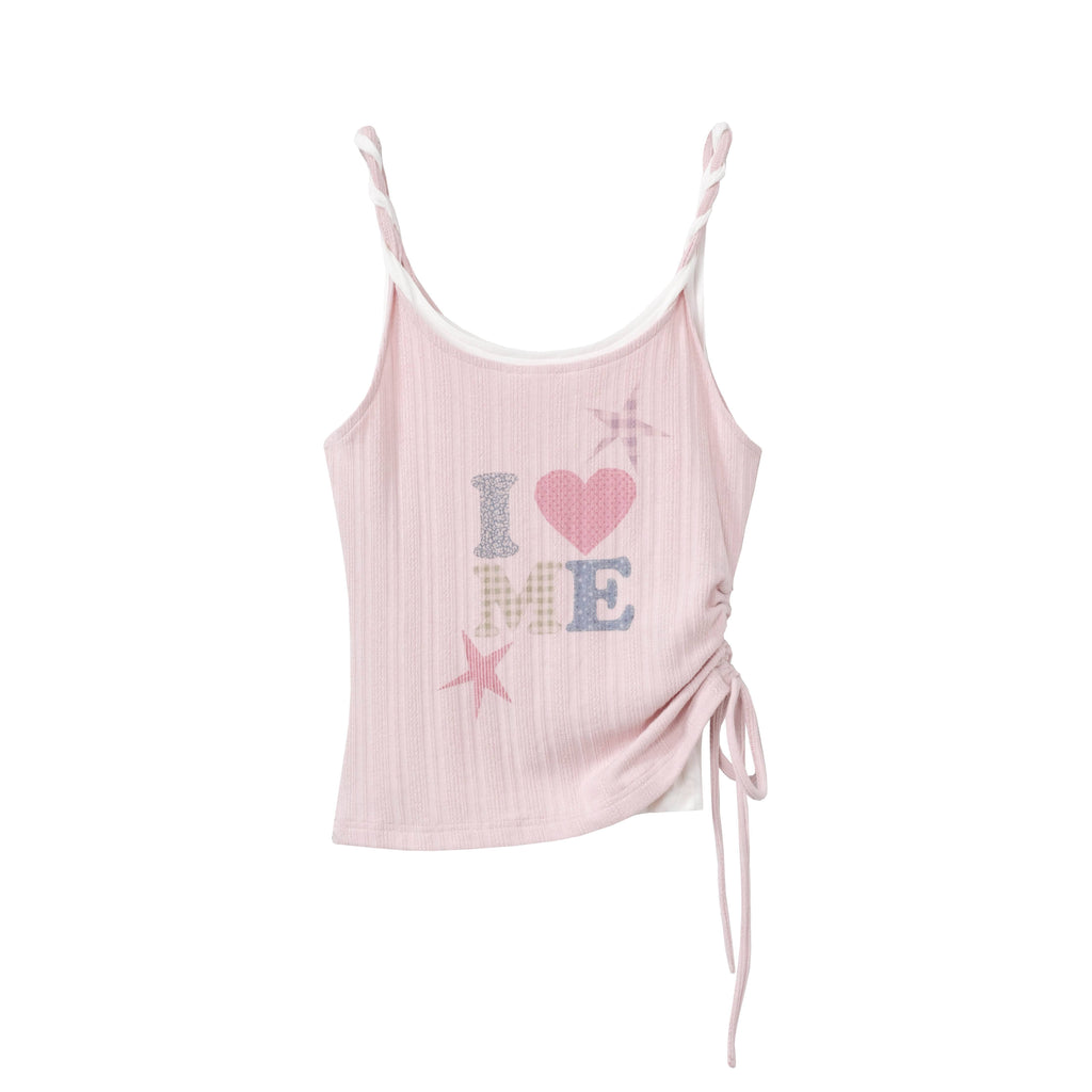 DeleteEx_Light_Pink_Drawstring_Slim_Fit_Letter_Print_No_Padding_Women_Tank_Camisoles_MISSTT