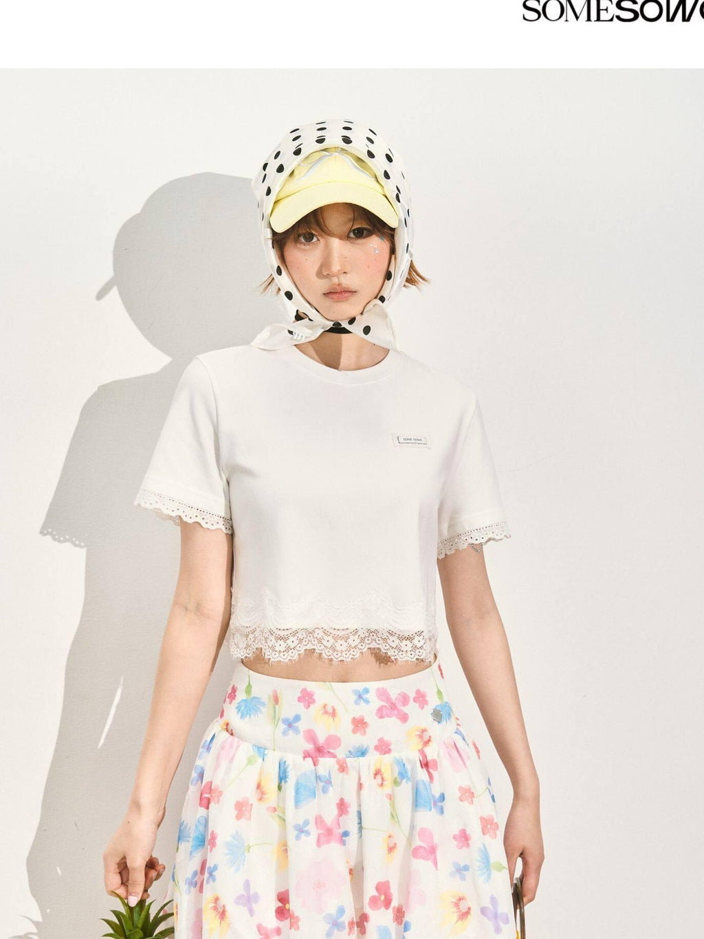 SOMESOWE Pleated A Line Mid Waist Loose Fit Casual Floral Pink Polyester Mini Skirts