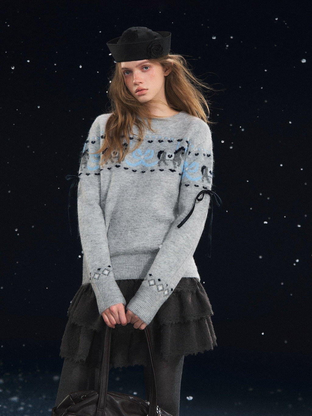 SOMESOWE Cozy Acrylic Blend Animal Colorblock Casual Regular Women Crewneck Sweaters